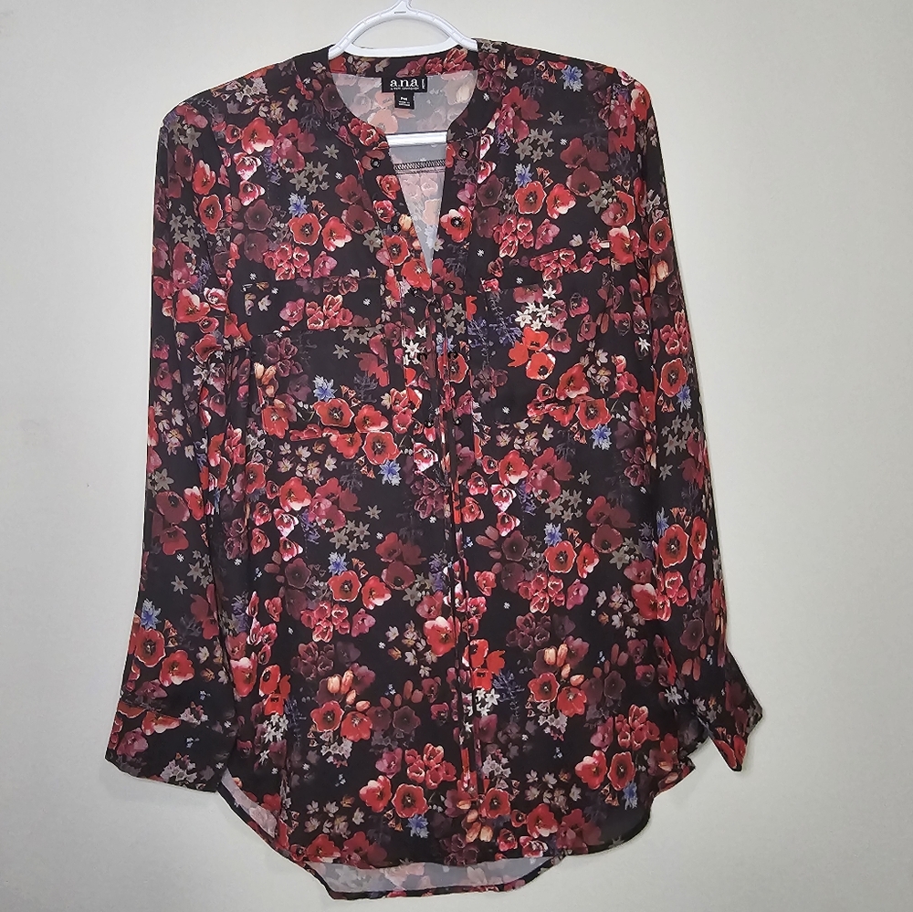 Black Double Pocket Lace Front Long Sleeve Tunic Blouse